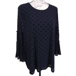 Lane Bryant Black Bell Sleeve Polka Dot Blouse 18/20